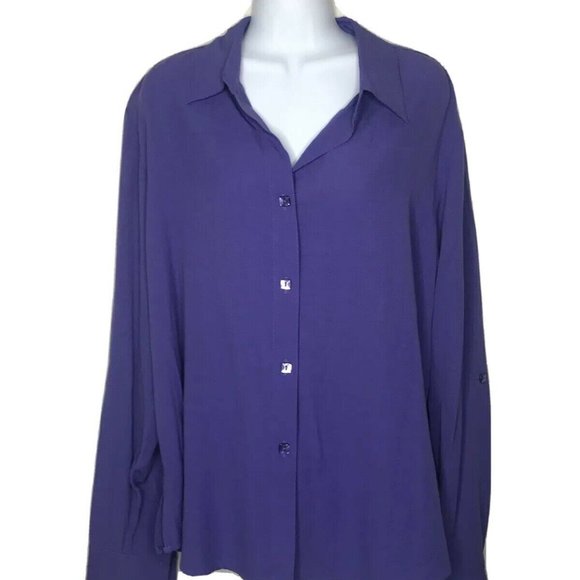 Coldwater Creek Tops - Coldwater Creek XL Blouse Long Tab Sleeve Purple